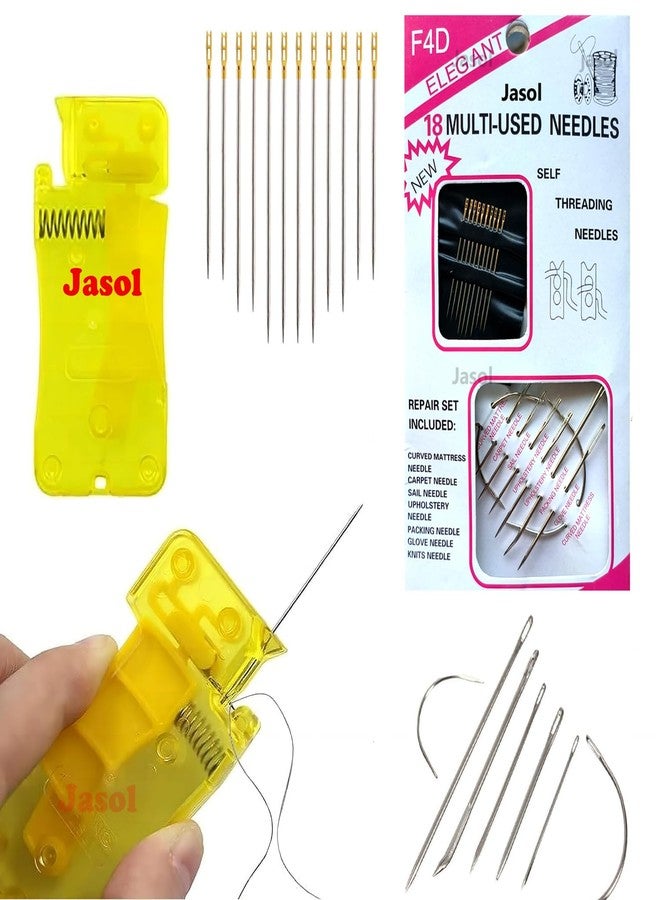 Jasol Needle Threader Inserter, Manual Plastic, Yellow, Red, Blue, Easy Threading, Sewing Tool Set of 1 - Image 1